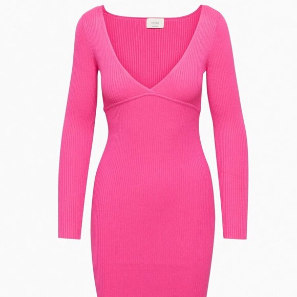 Aritzia Wilfred Gabrielle Dress- Pink Ribbed Sweater Dress- Size Small - Picture 5 of 13
